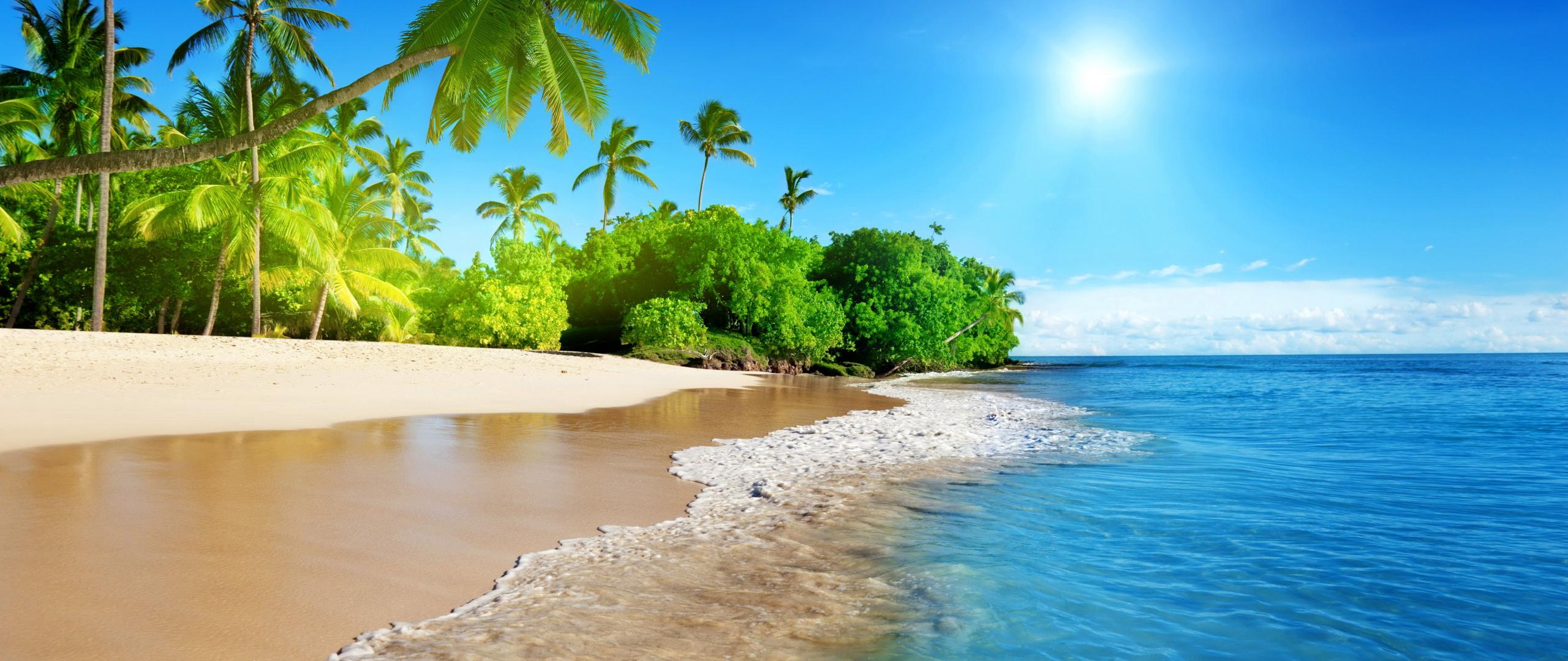 2560x1080 Download 2560x1080 wallpaper tropical beach, sea, calm, sunny day, holiday, dual wide, widescreen, 2560x1080 HD image, background, 7041