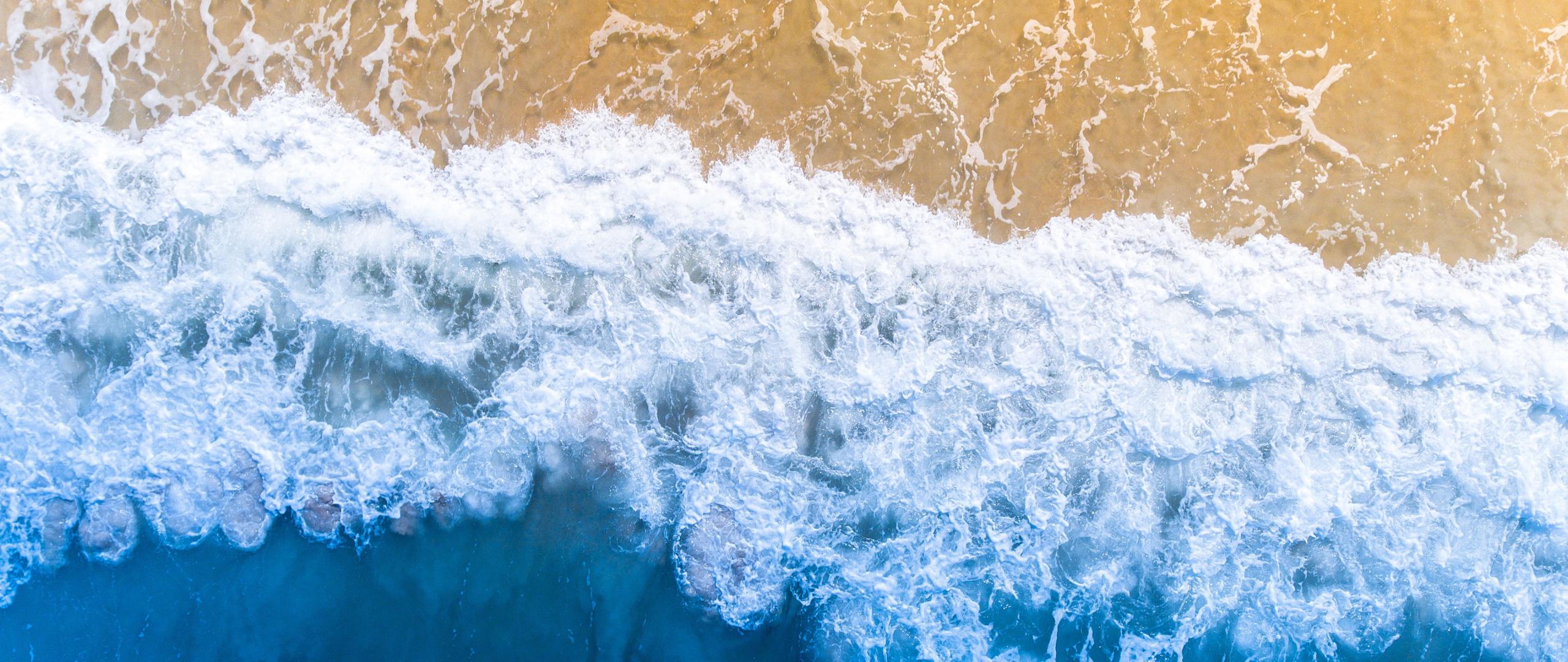 2560x1080 Download blue, sea waves, beach, seascape, aerial view wallpaper, 2560x Dual Wide, Widescreen