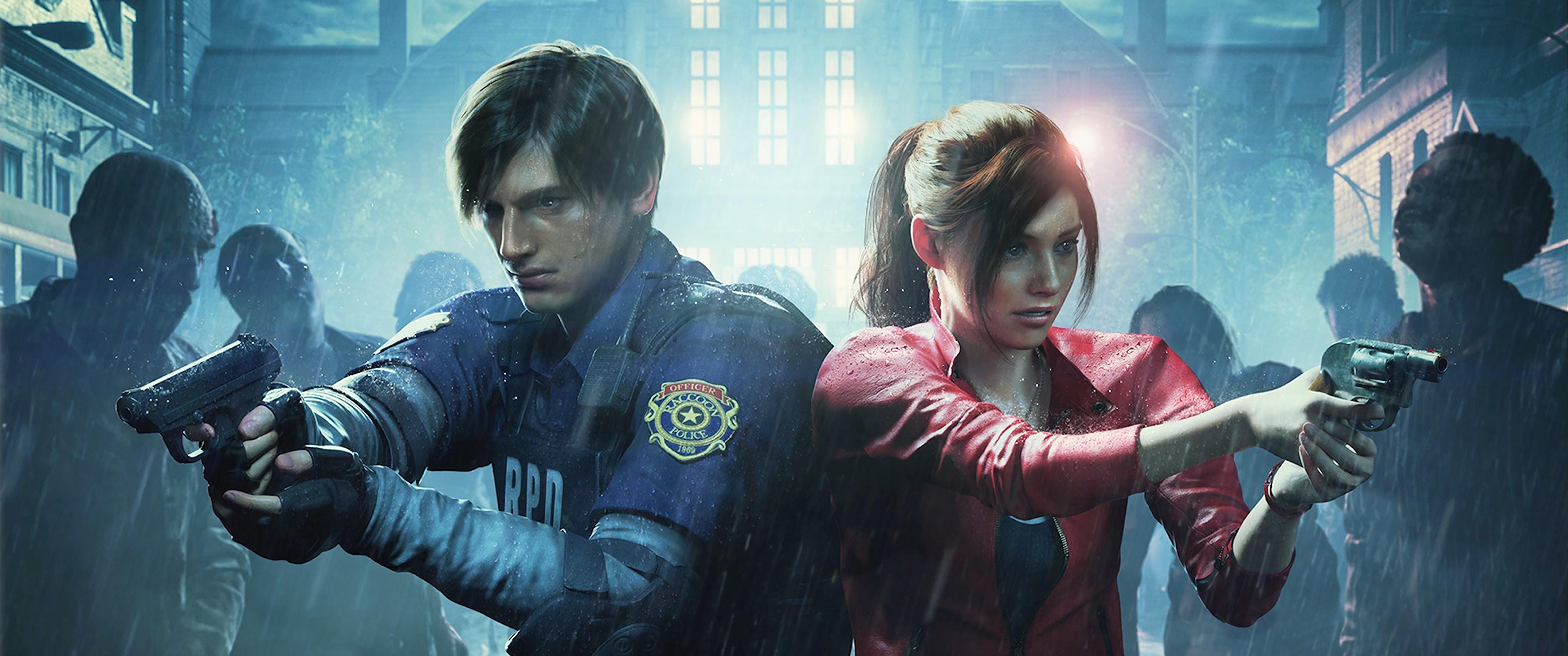 3440x1440 Resident Evil 2 Leon S. Kennedy Claire Redfield 4K Wallpaper