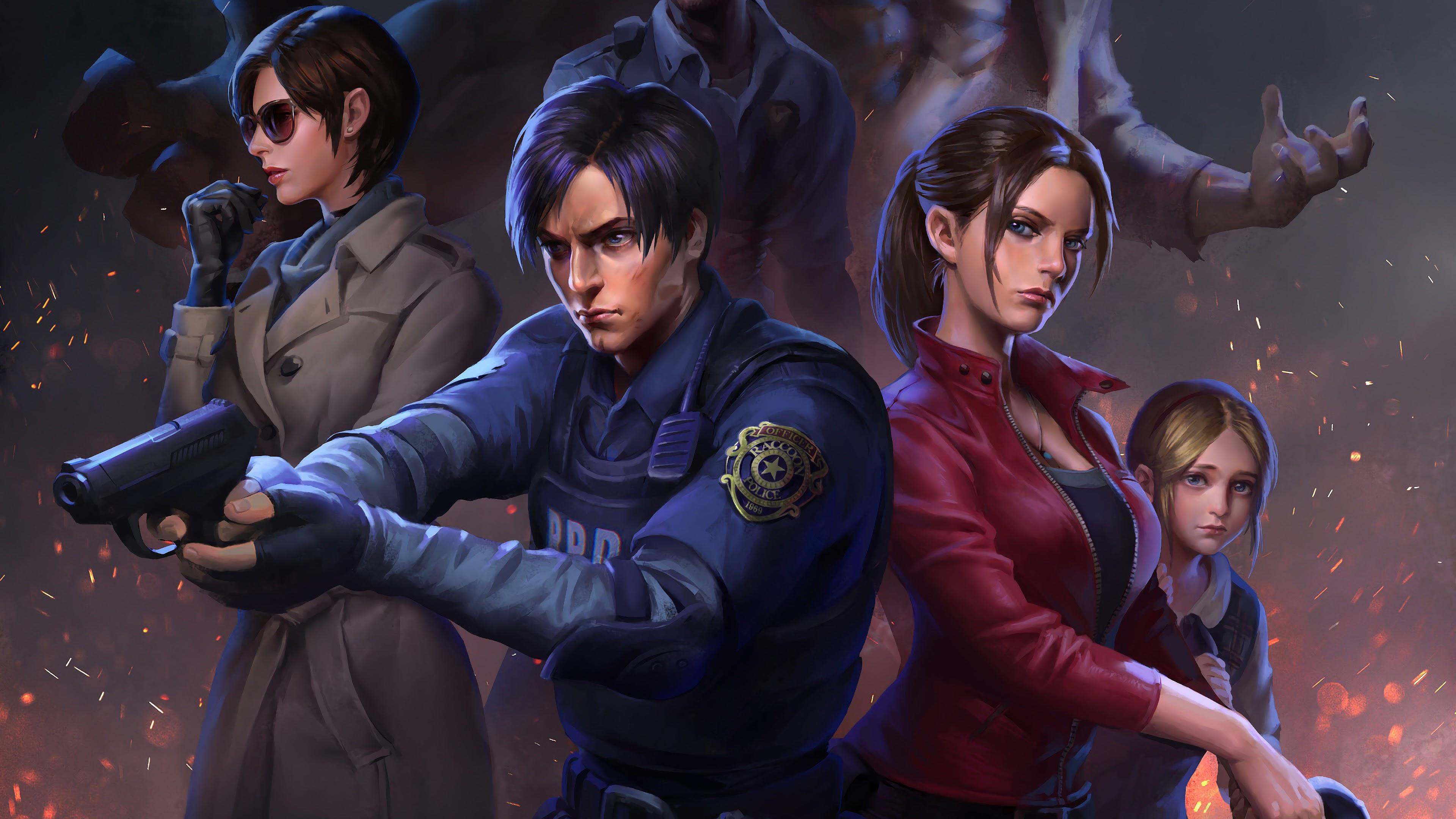 3840x2160 Resident Evil 2 Leon S. Kennedy Claire Redfield Ada Wong 4K Wallpaper