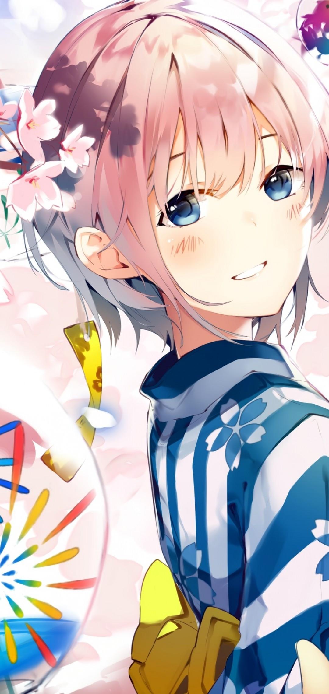 1080x2280 Download 1080x2280 Nakano Ichika, Go Toubun No Hanayome, Yukata, Sakura Blossom, Festival, Pink Hair Wallpaper For Samsung Galaxy S10e, Xiaomi Mi A2 Lite, OnePlus 6