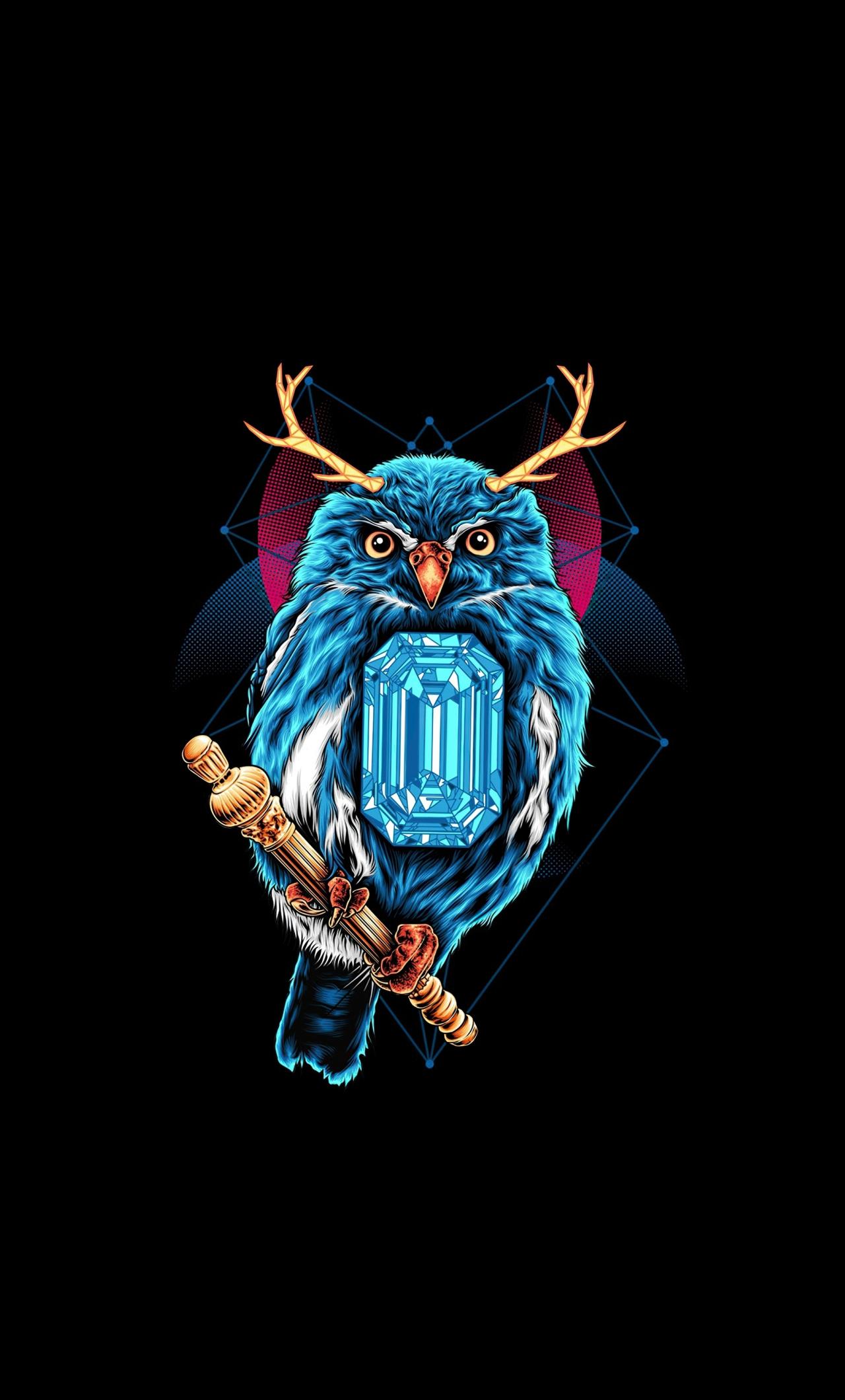 1280x2120 Download 1280x2120 wallpaper blue owl, dark, art, iphone 6 plus, 1280x2120 HD image, background, 25177