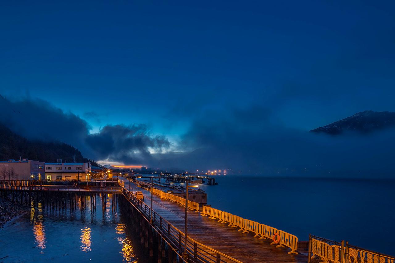 1280x853 Desktop Wallpaper Alaska Juneau Sky Bay Berth Coast Night Houses