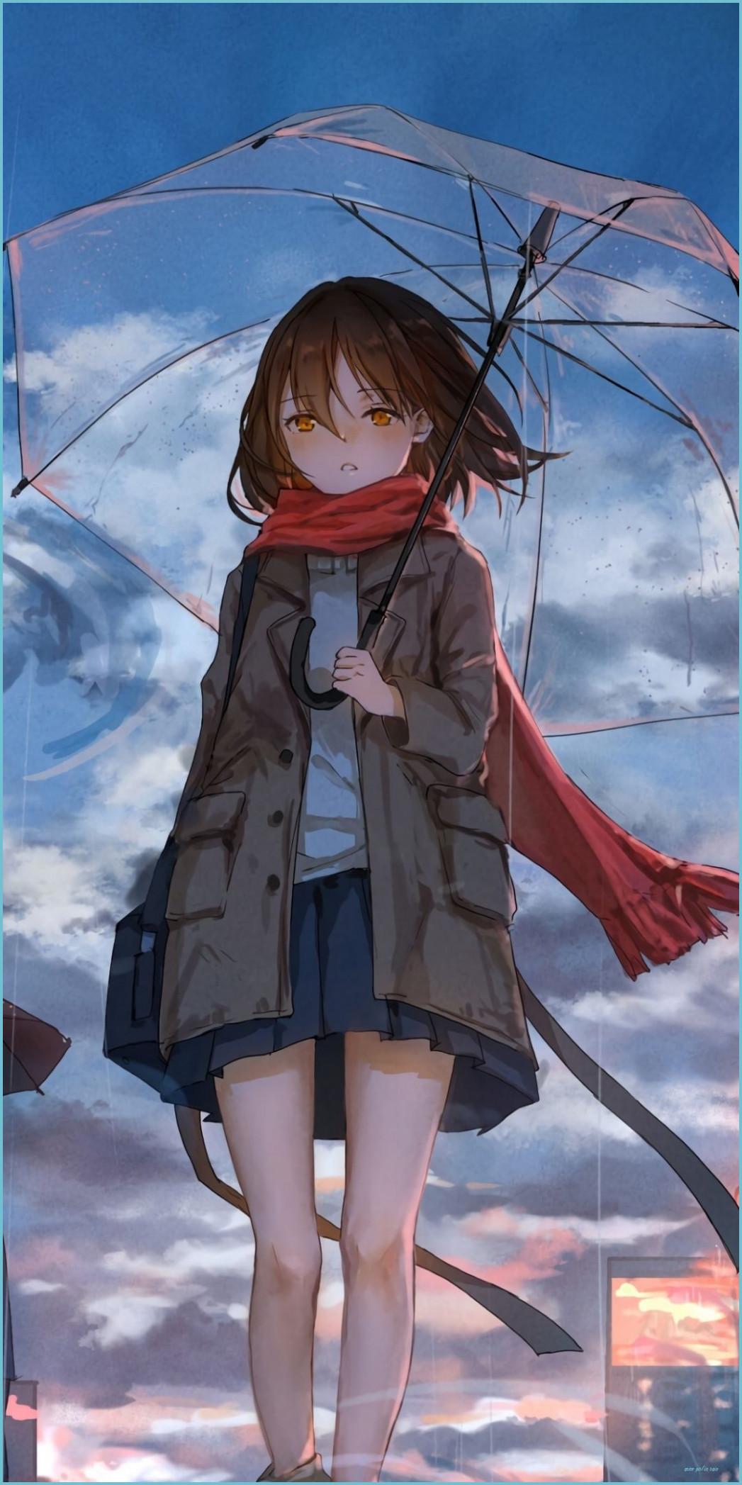1047x2095 Pin On Anime Wallpaper Girl In Rain