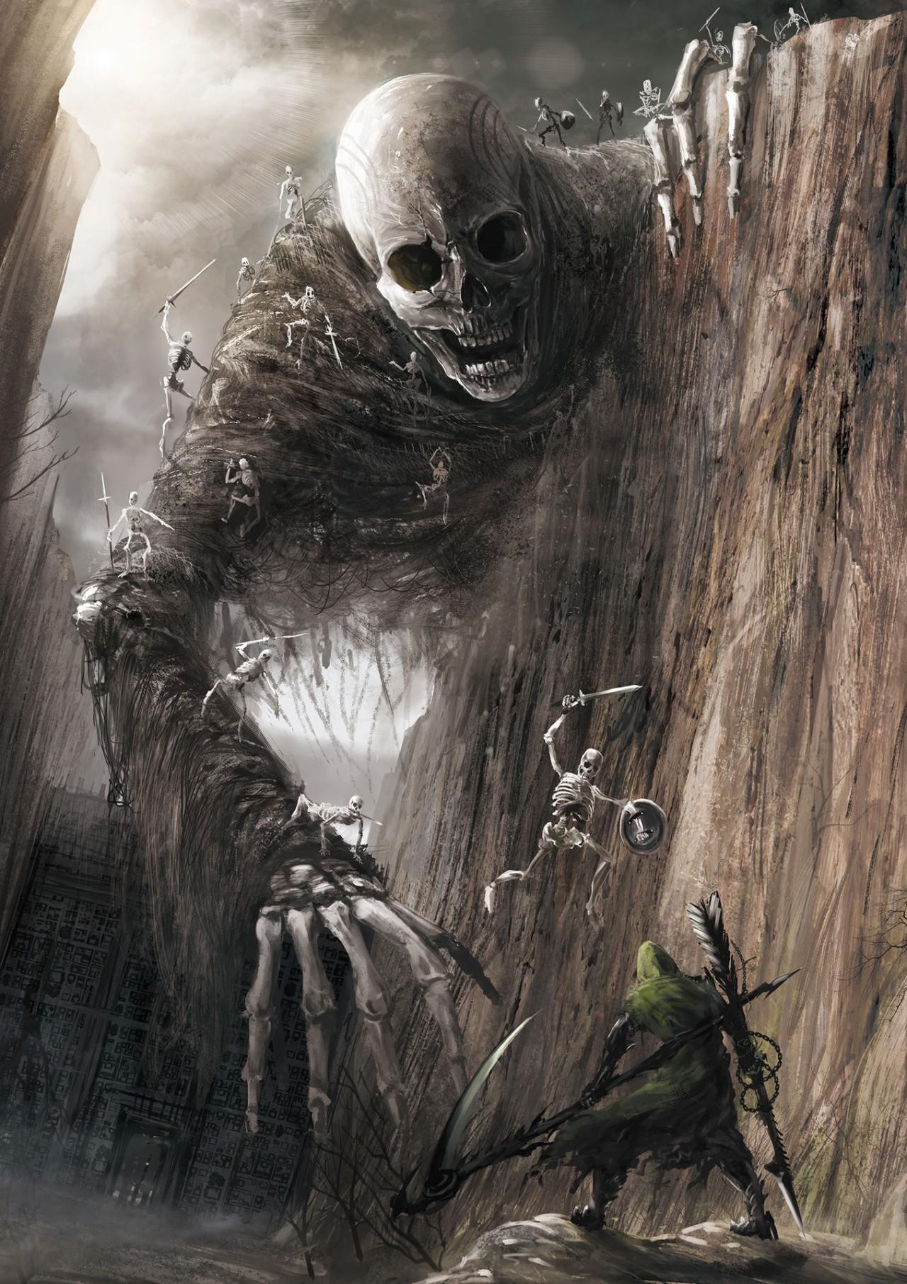 1280x1811 drawing, digital art, fantasy art, portrait display, spooky, , sword, bones, skull, skeleton, scythe, giant, mythology, ART, sketch. Mocah HD Wallpaper