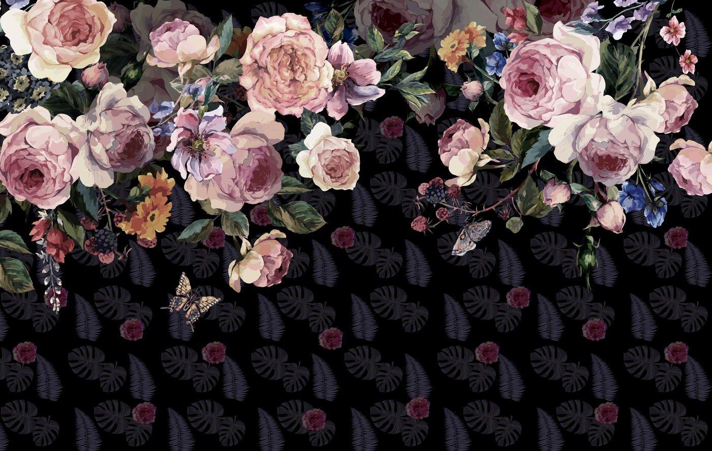 1400x887 Rose Fujiman Floral Dutch Flowers Black Wallpaper Mural