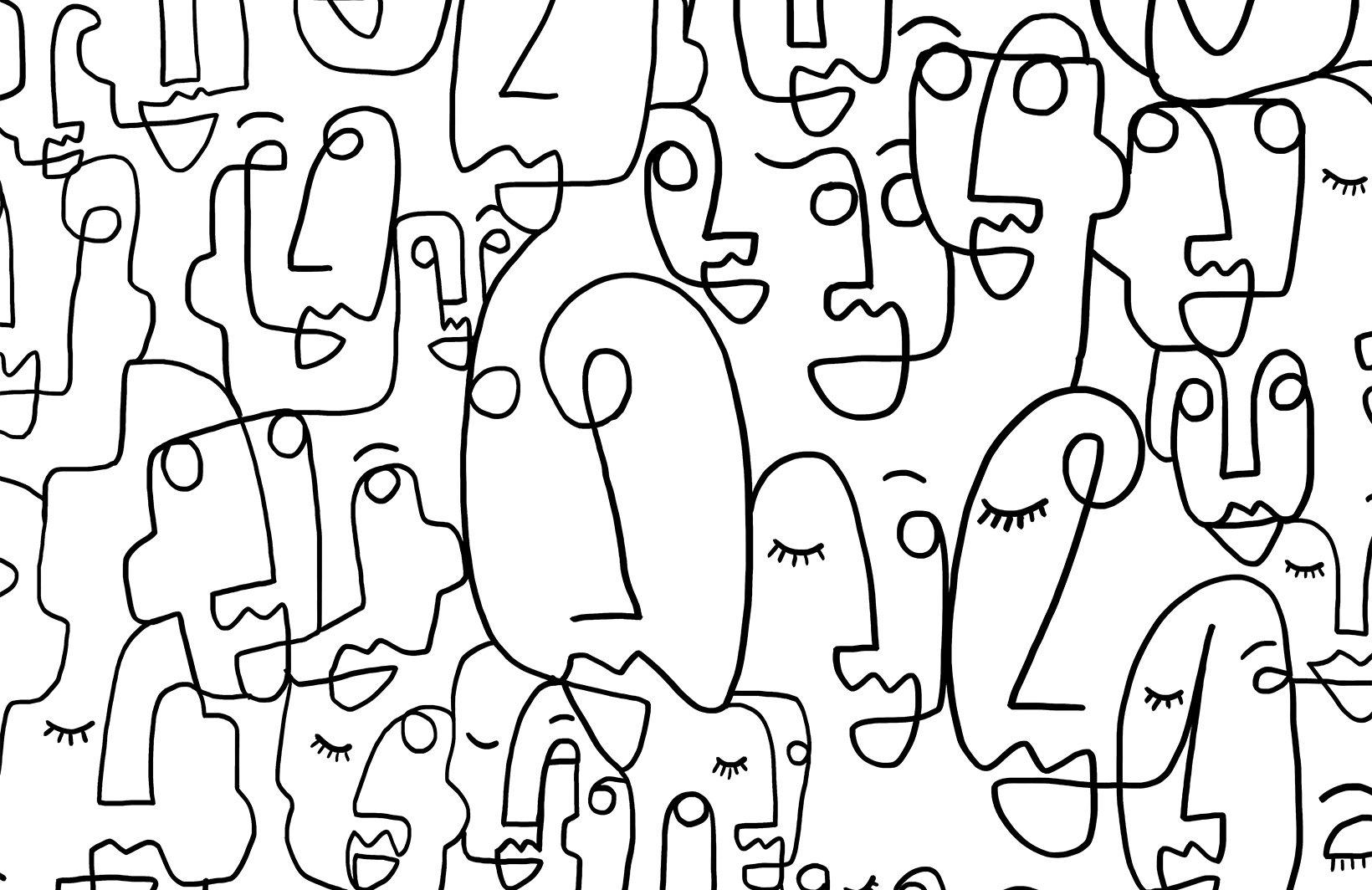 1640x1064 Large Face Line Drawing Wallpaper Mural