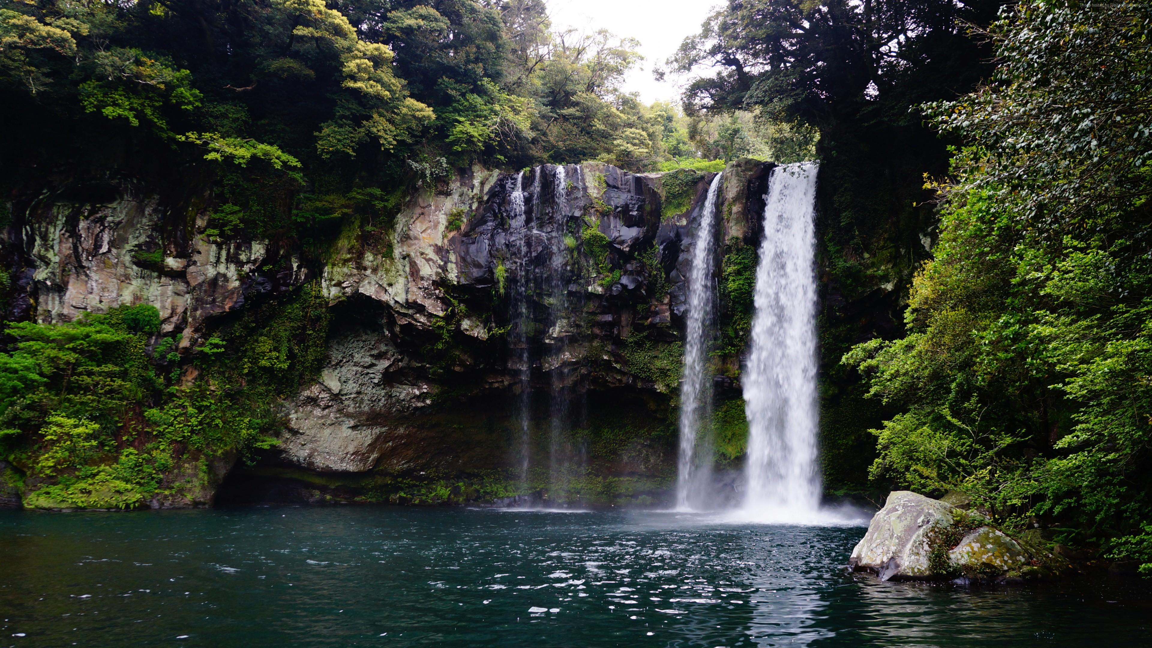 3840x2160 Wallpaper Jeju Island, Cheonjiyeon, Waterfall, 5k