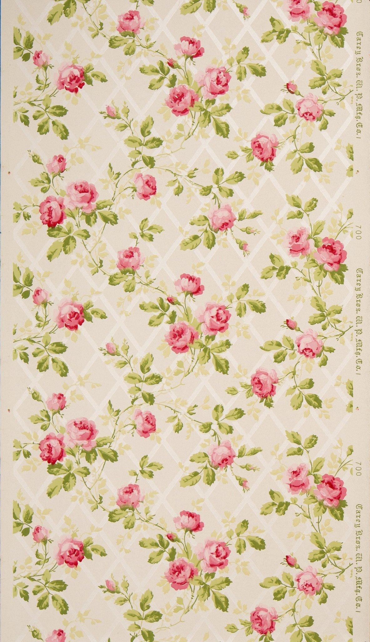 1183x2048 Rose Vines On Diamond Mica Lattice Antique Wallpaper & Company