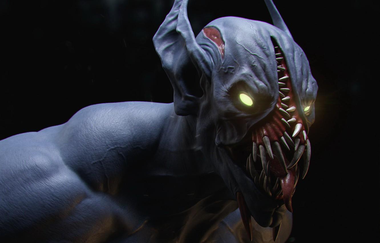 1332x850 Wallpaper eyes, glare, head, mouth, fangs, Dota Night Stalker, Balanar, Balanar image for desktop, section игры