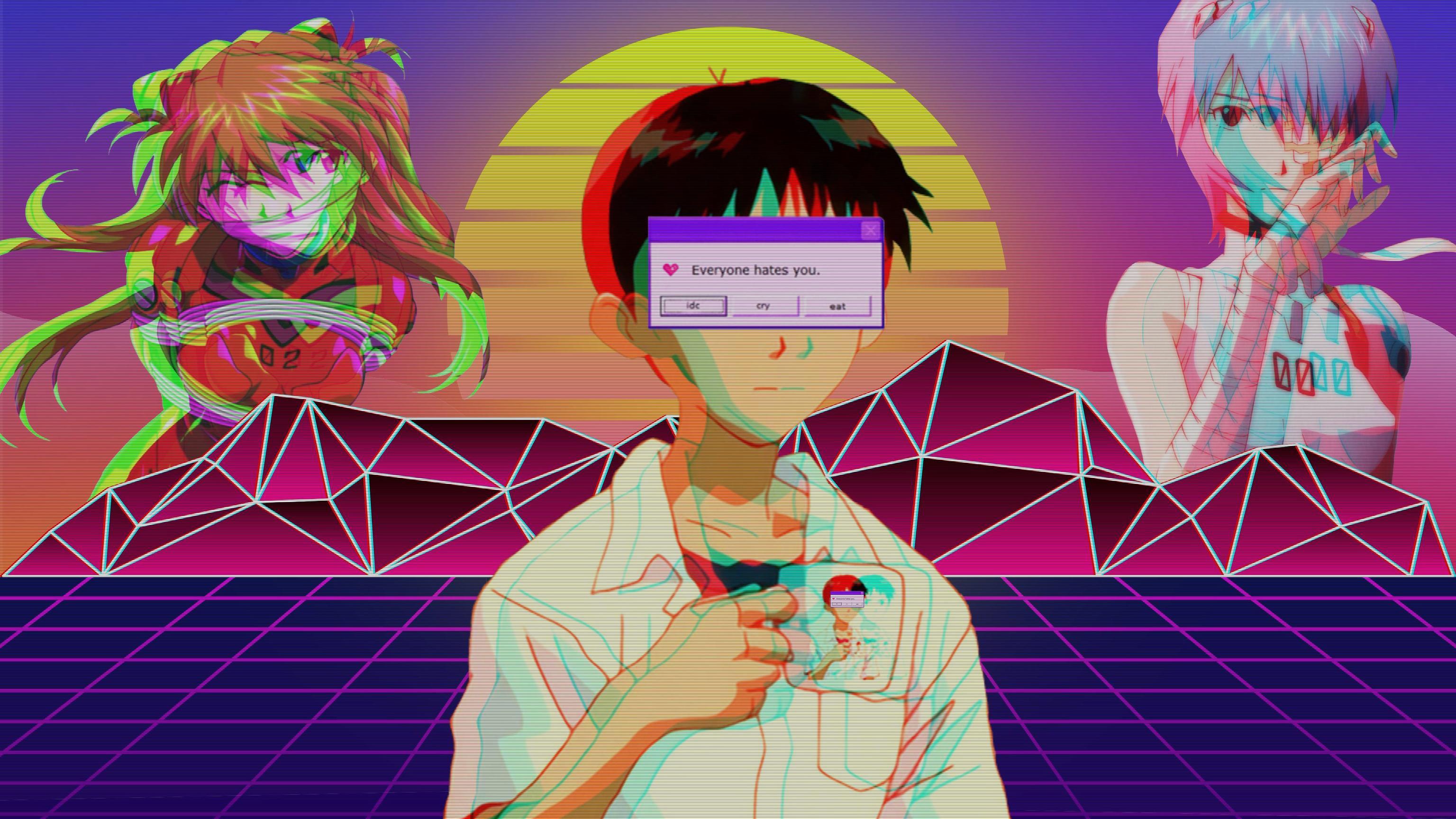 3072x1728 Neon Genesis Evangelion Vaporwave Wallpaper, HD TV Series 4K Wallpaper, Image, Photo and Background