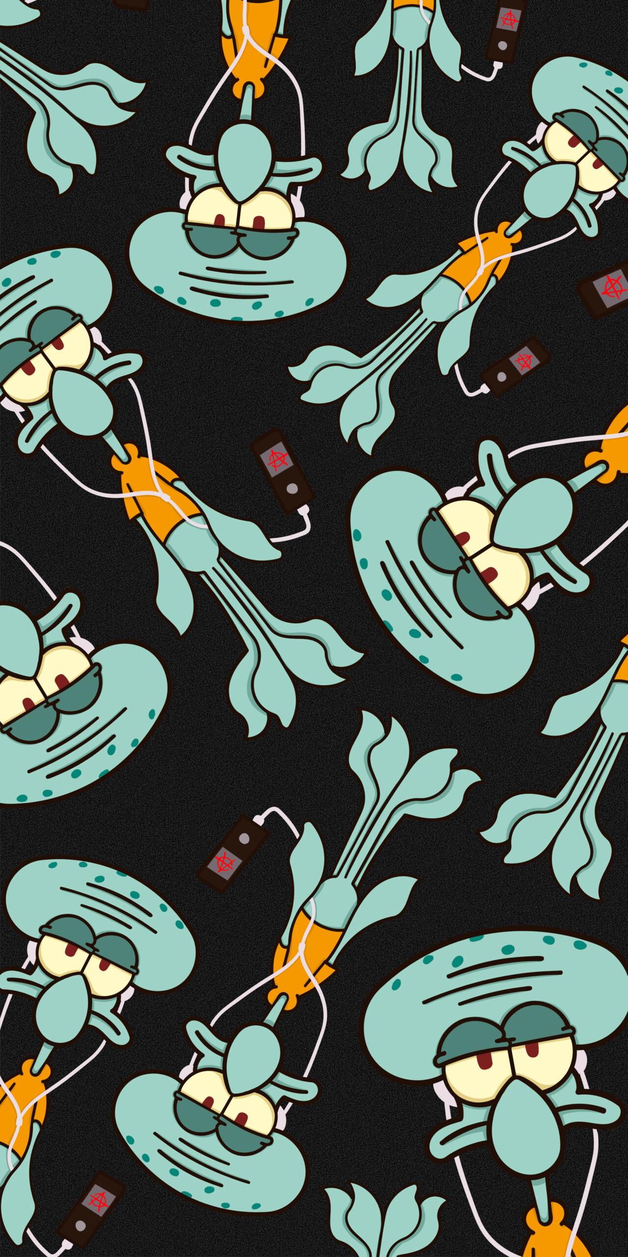 1280x2560 Squidward Listening Music Black Meme Wallpaper