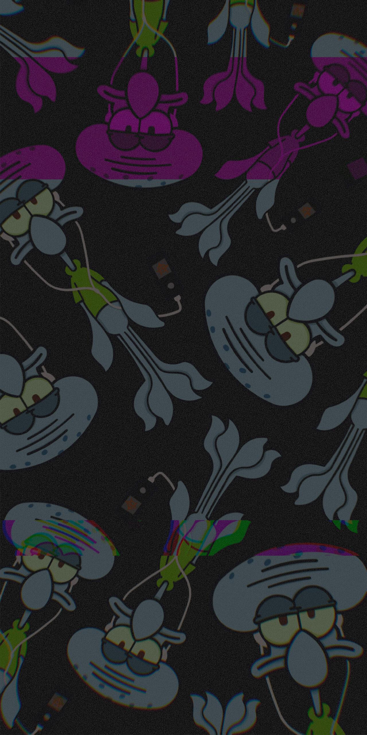 1280x2560 Squidward Listening Music Black Meme Wallpaper