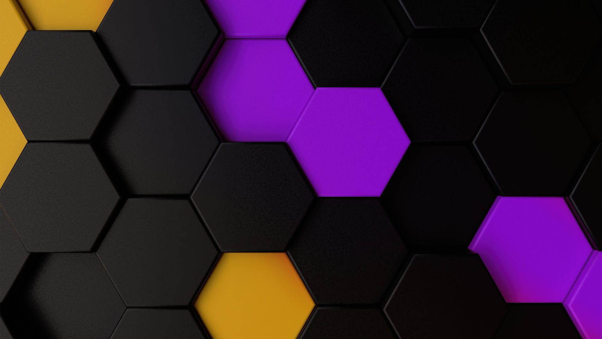 1920x1080 Desktop Wallpaper Purple Yellow Dark Polygons, Hexagons, Abstract, HD Image, Picture, Background, Ed81db