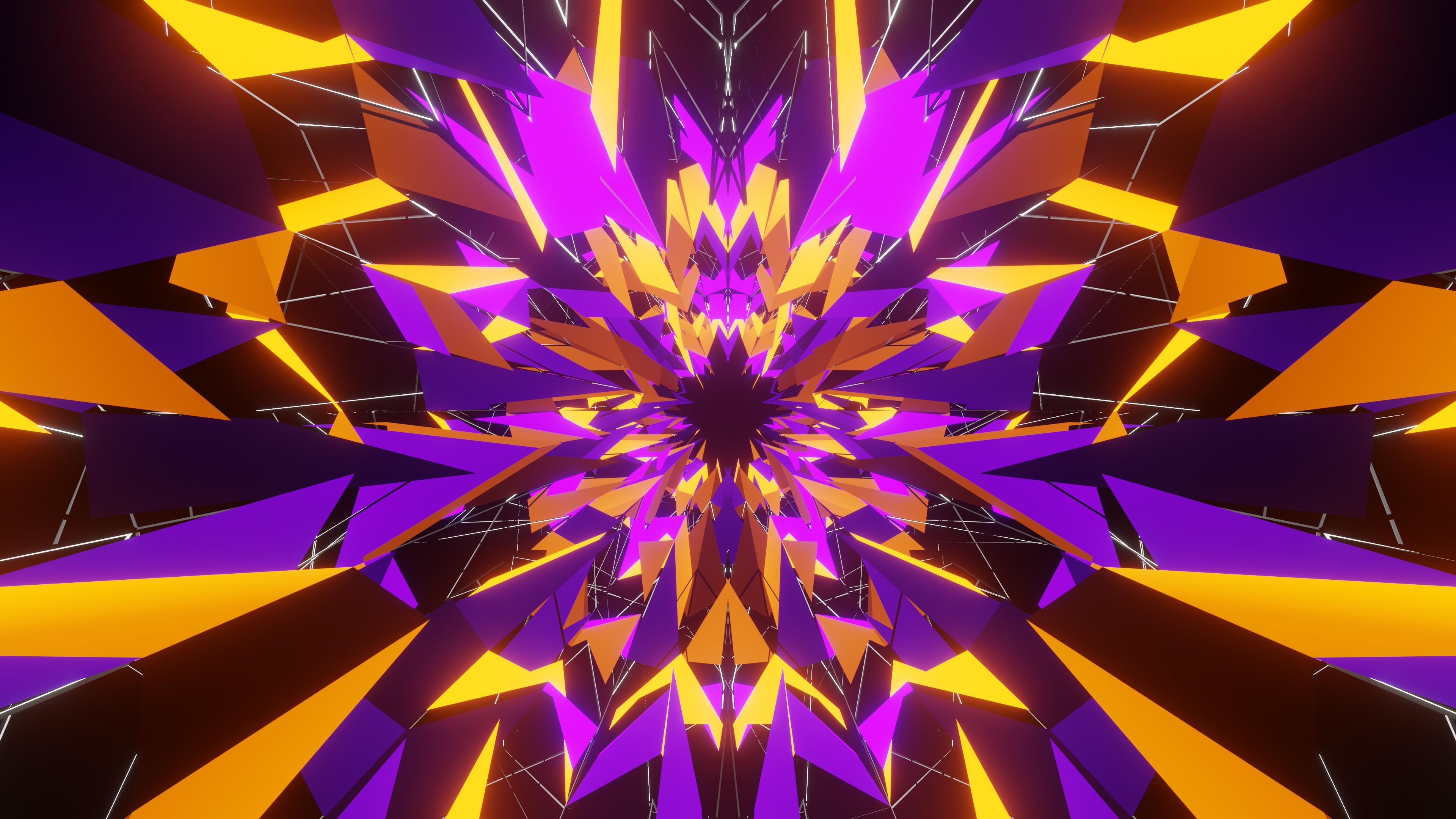 3840x2160 Purple Yellow Pink Geometry 4K HD Abstract Wallpaper
