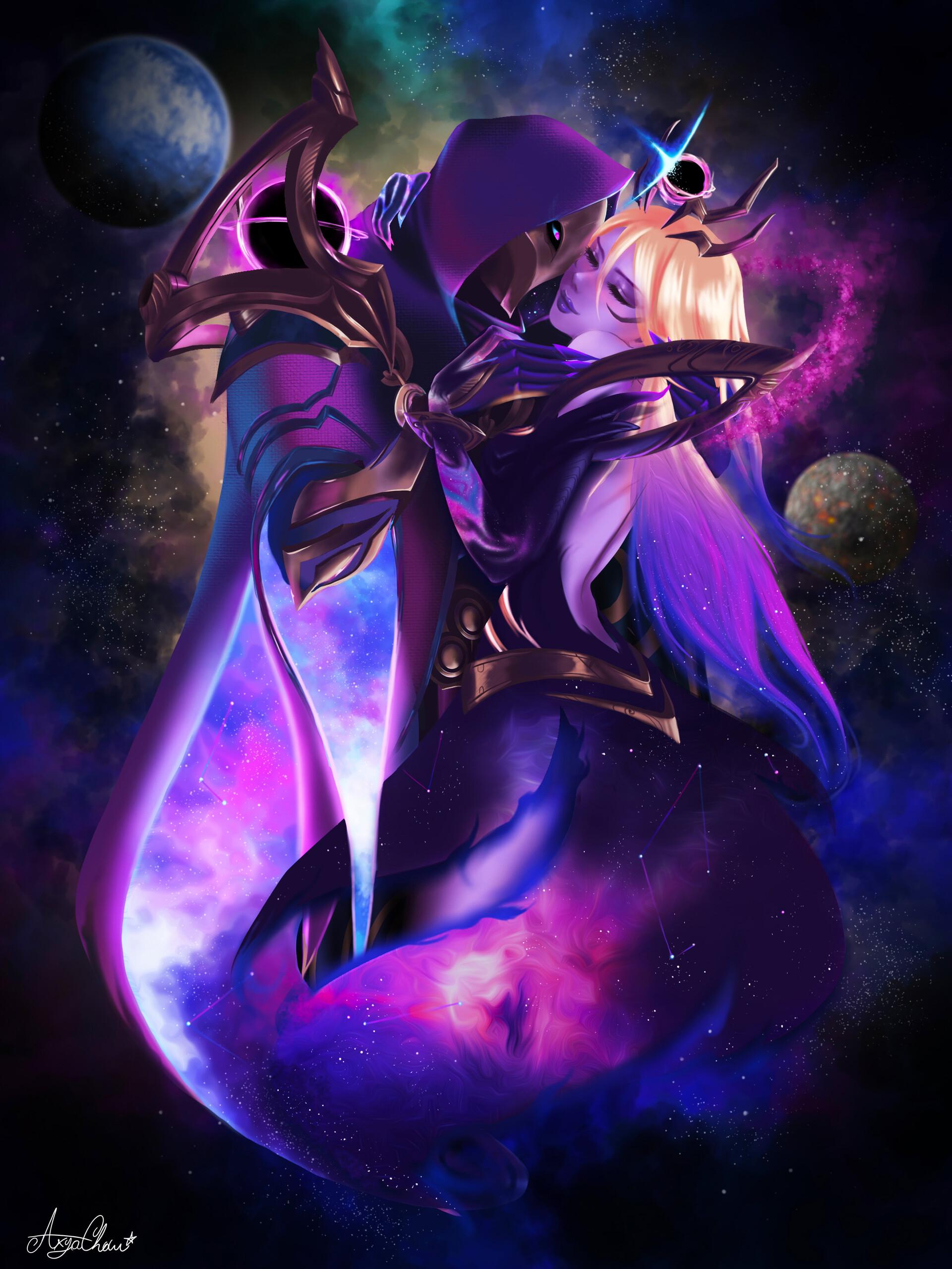1920x2560 Dark Cosmic Lux and Jhin, Axyachan Art