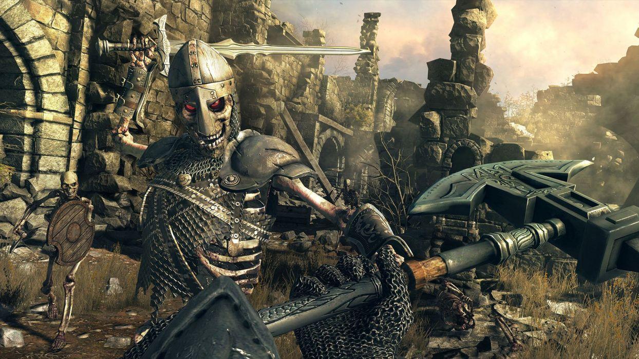 1244x700 HELLRAID slasher dark horror action fantasy warrior skeleton skull wallpaperx1080