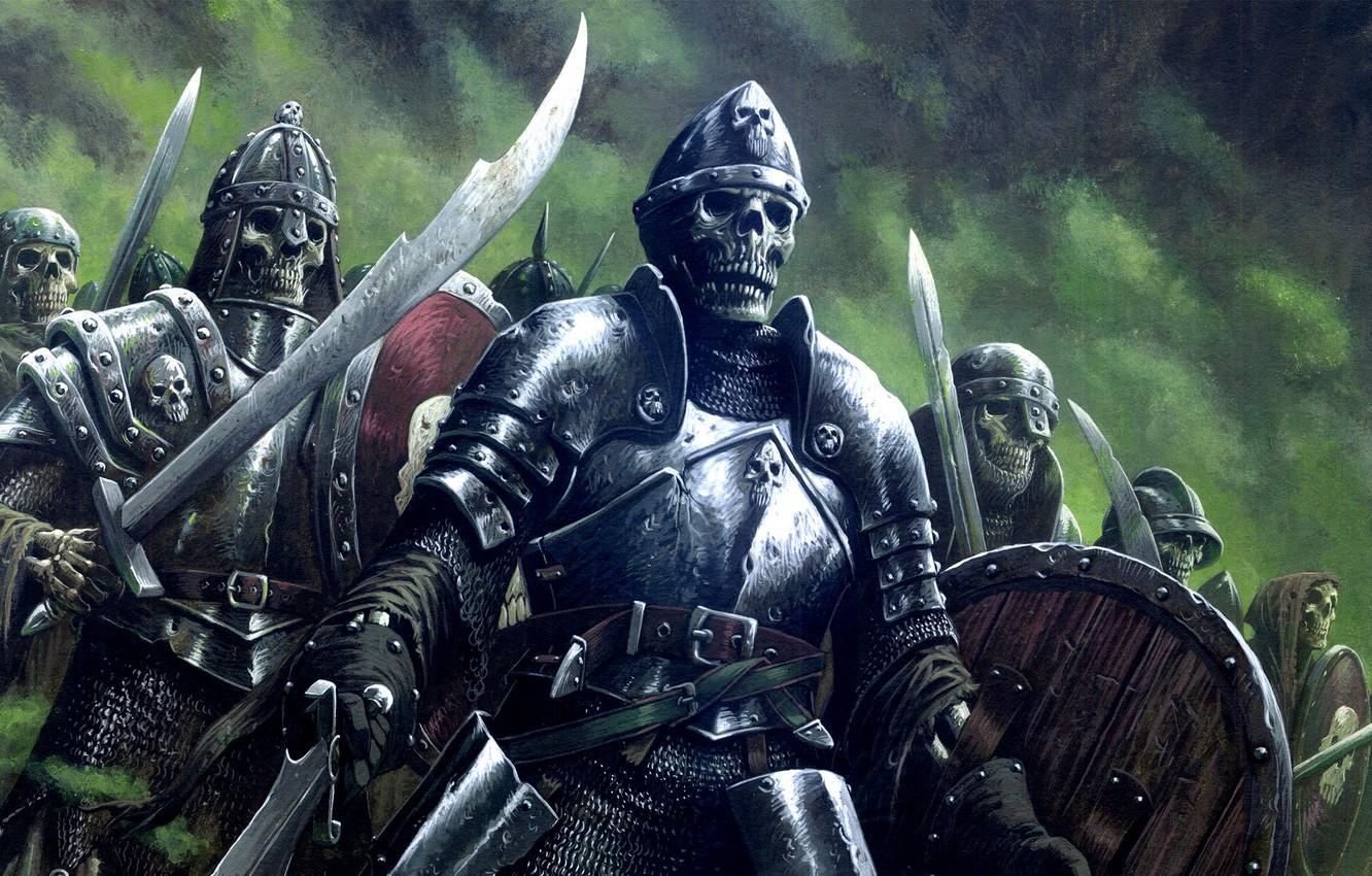 1332x850 Wallpaper fantasy, undead, armor, art, background, army, artwork, warriors, skeletons image for desktop, section фантастика