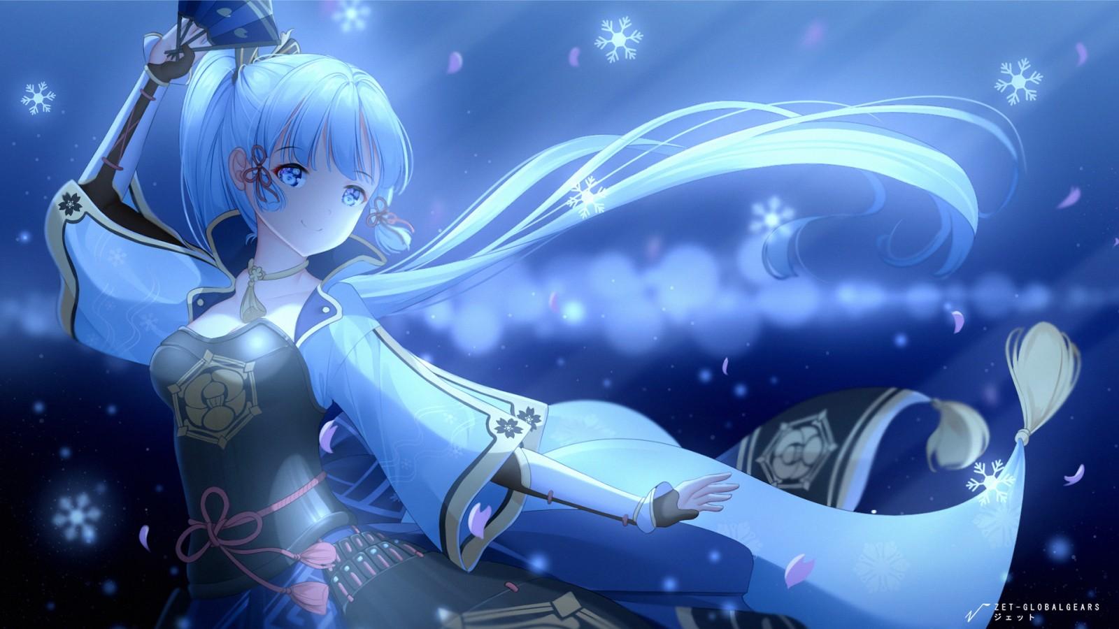 1600x900 Ayaka Blue Eyes Blue Hair Girl HD Genshin Impact Wallpaper