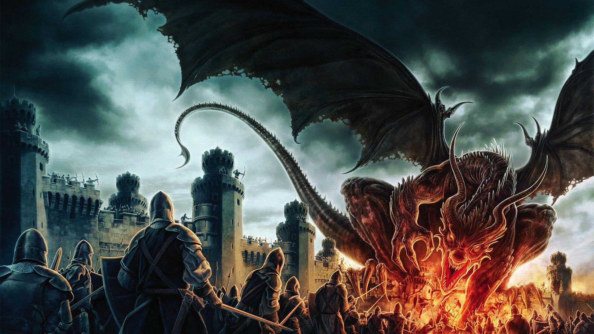 1920x1080 fantasy art, Dragon, Medieval, Castle Wallpaper HD / Desktop and Mobile Background