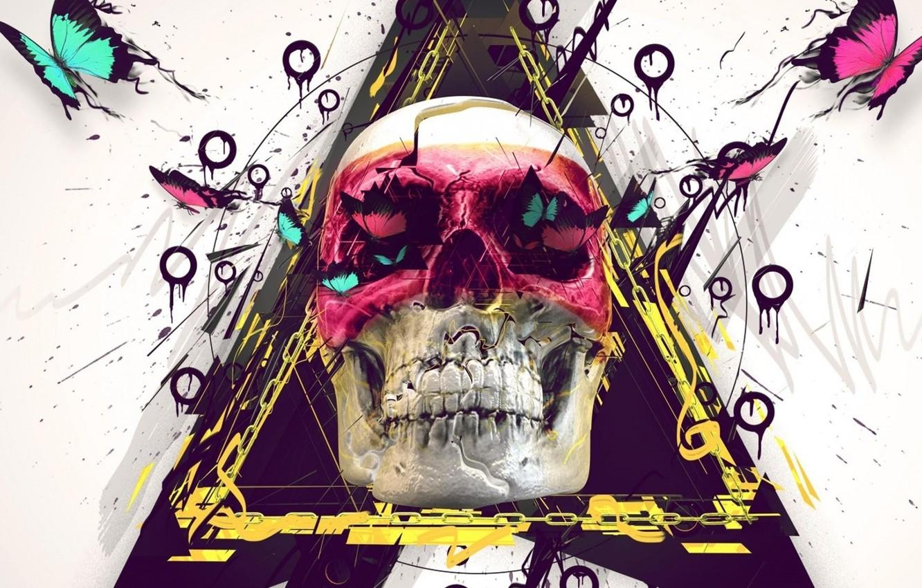 1332x850 Wallpaper skull, white background, emo image for desktop, section абстракции