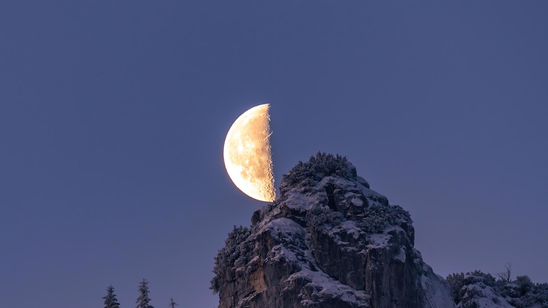 1920x1080 Moon Over The Bavarian Alps HD Wallpaper