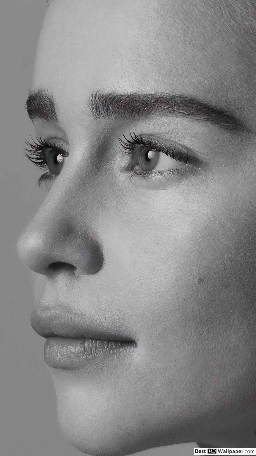 1080x1920 Monochrome: Emilia Clarke Sideview HD wallpaper download