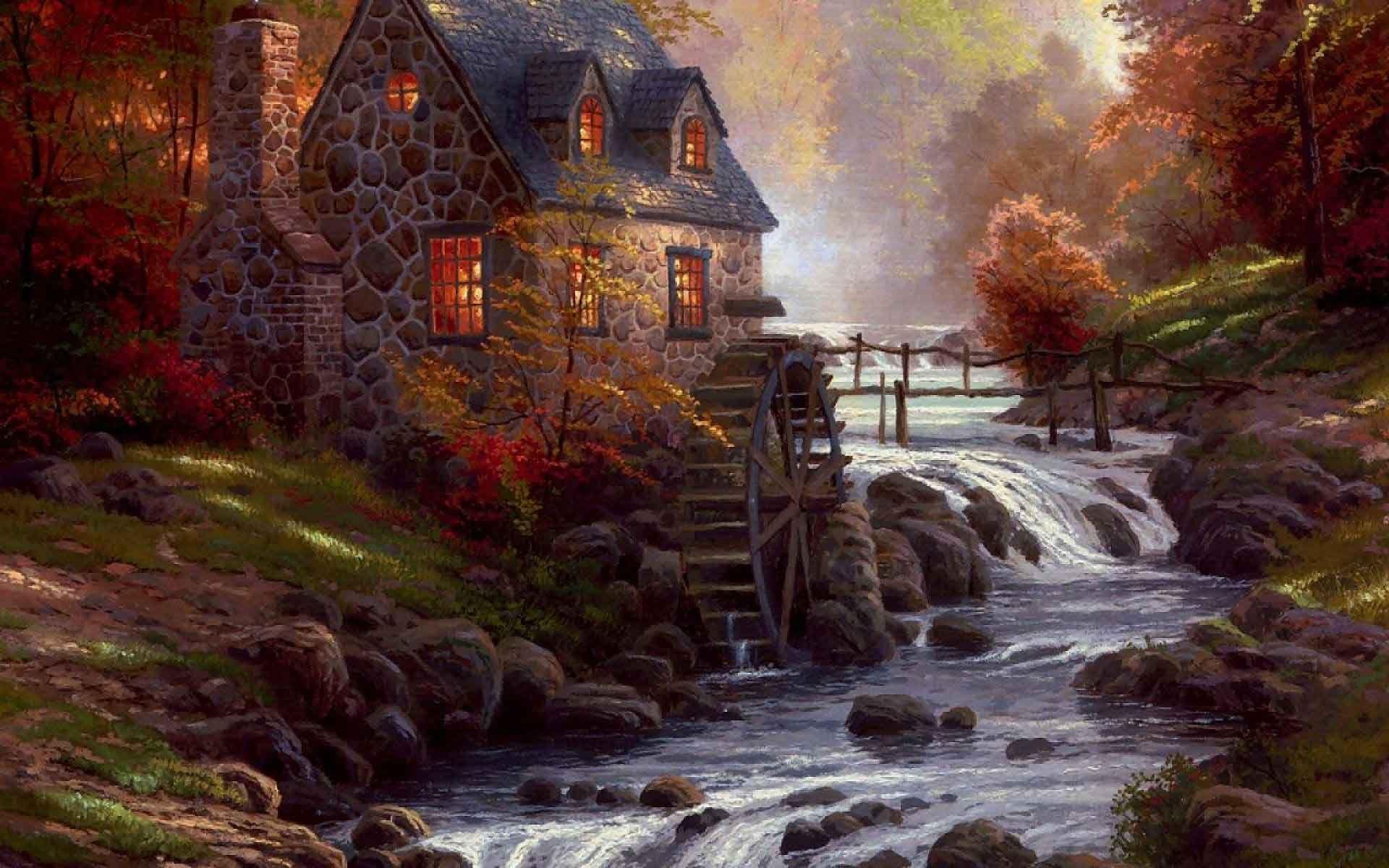 1920x1200 Thomas Kinkade Autumn Wallpaper Desktop Background #y9v • Abstract