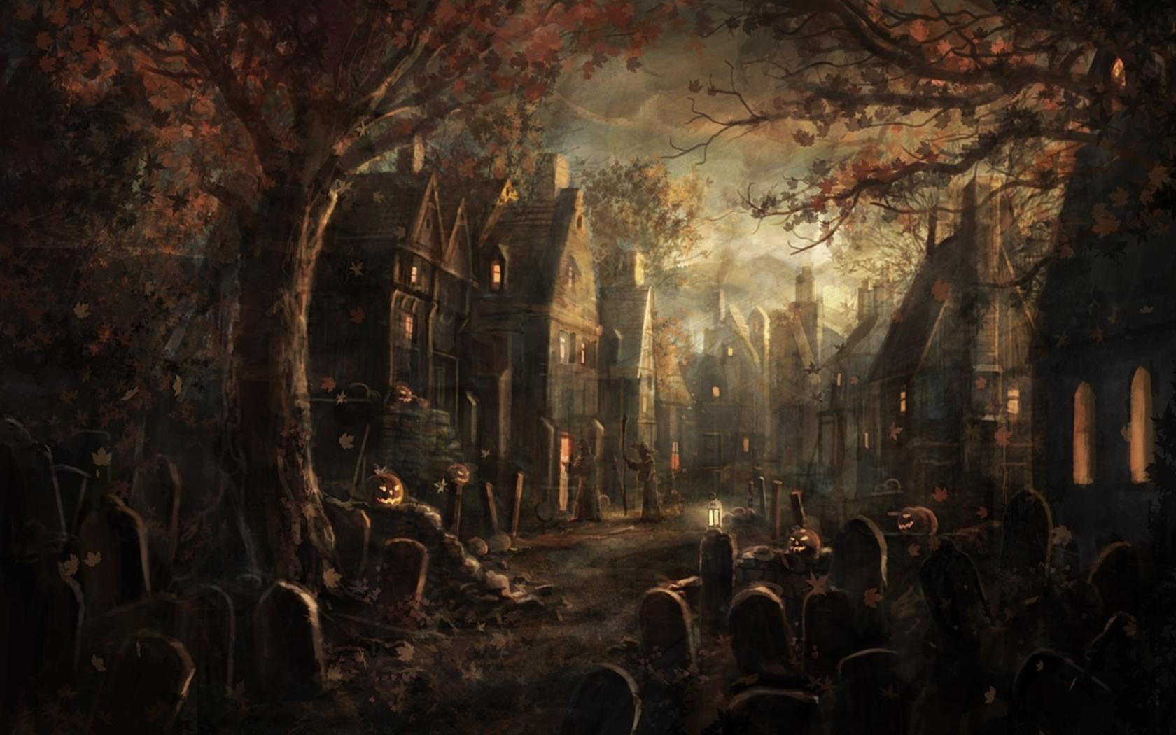 1680x1050 autumn halloween houses fantasy art villages 1680x1050 wallpaper