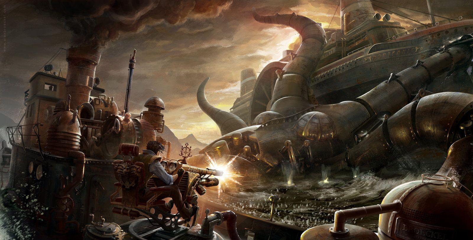 1600x812 Download the Steam Punk Sea Battle Wallpaper, Steam Punk Sea Battle