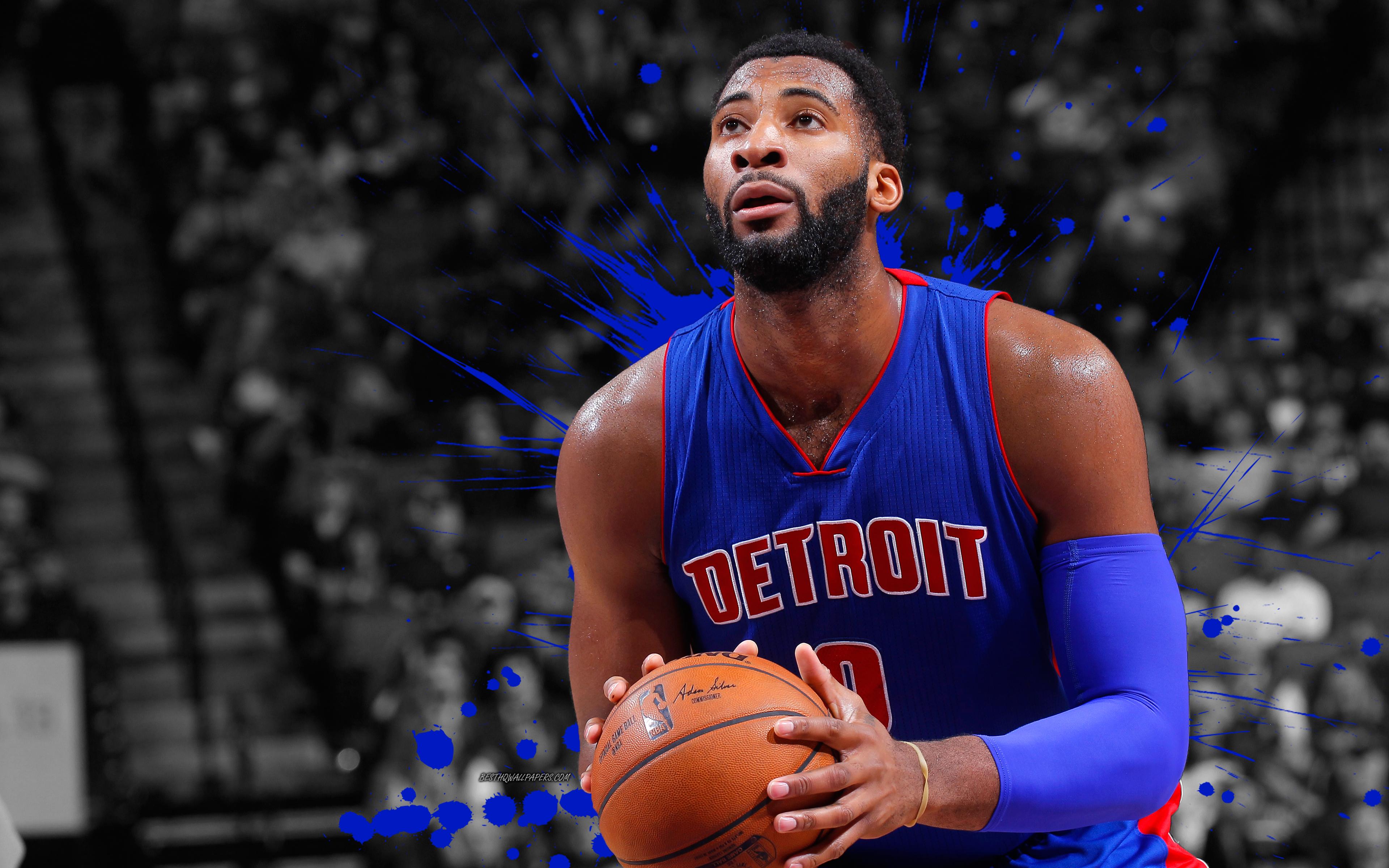 3840x2400 Download wallpaper Andre Drummond, 4k, basketball players, NBA, Detroit Pistons, grunge, basketball, art for desktop with resolution 3840x2400. High Quality HD picture wallpaper