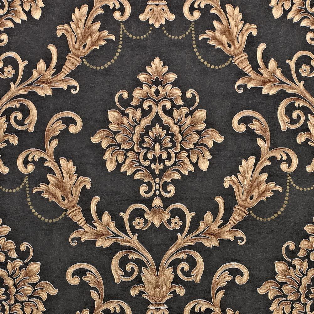 1001x1001 Nice Houzz Damask Wallpaper Gold Black Victorian Embossed Non Woven Wall Paper For Living Room, Bedroom, Bathroom