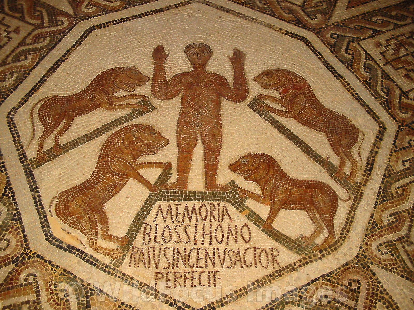 1600x1200 WildFocus Image. Roman Mosaic depicting Daniel in the Lions Den, Bardo Museum, Tunisia, Landscape
