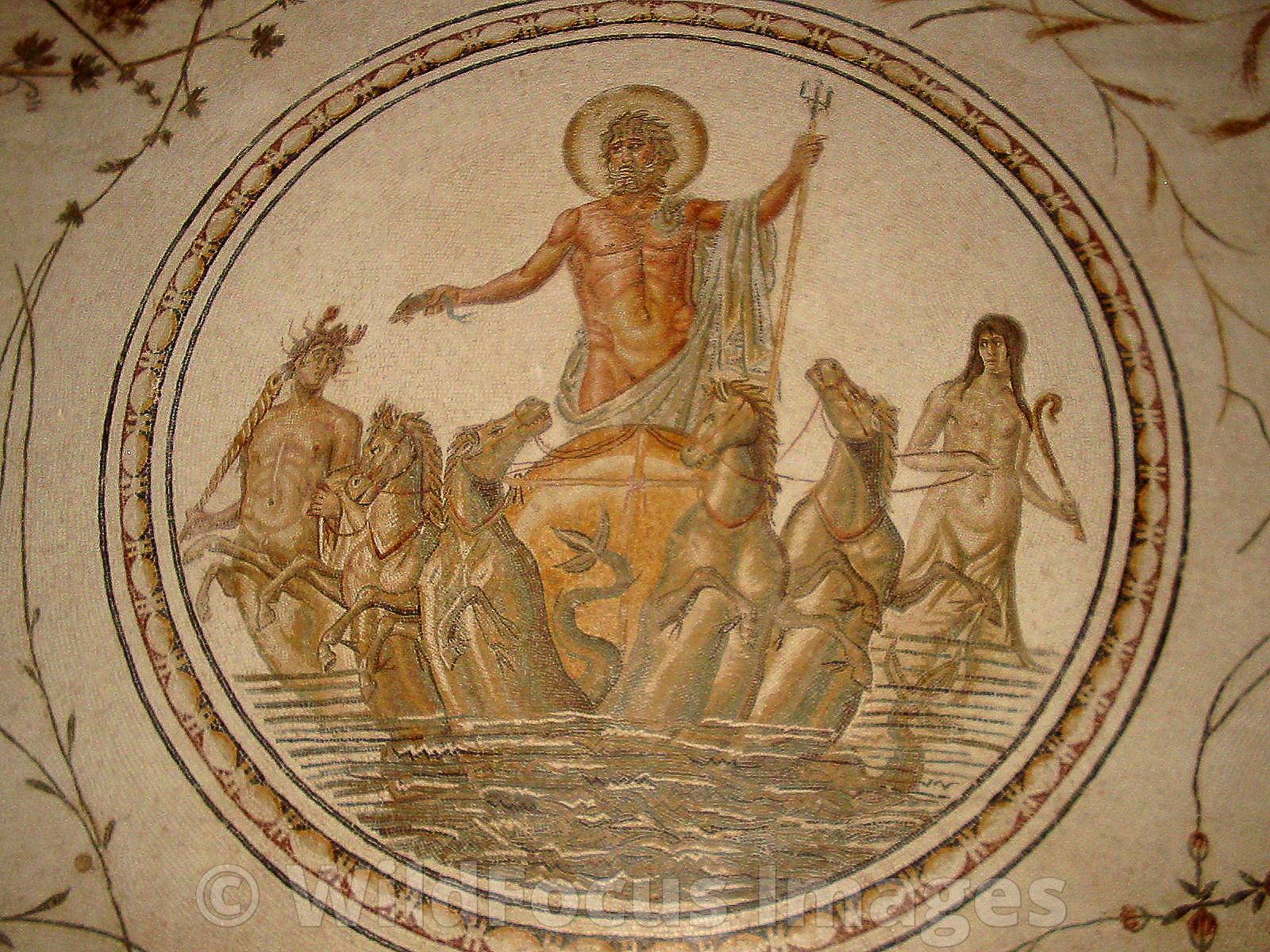 1600x1200 WildFocus Image. Roman Mosaic depicting the Triumph of Neptune, Bardo Museum, Tunisia, Landscape