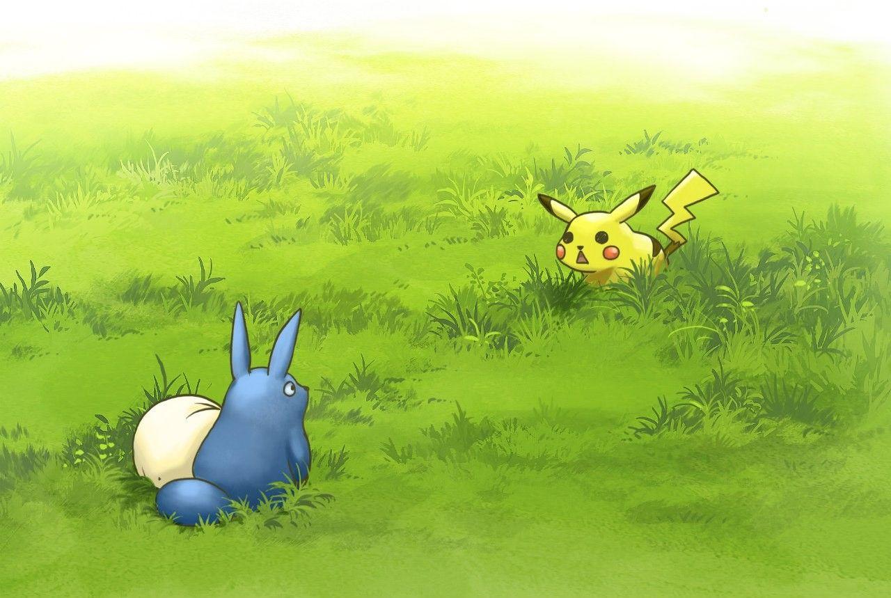1280x859 Pokémon, #My Neighbor Totoro, #crossover, #Pikachu, #Totoro