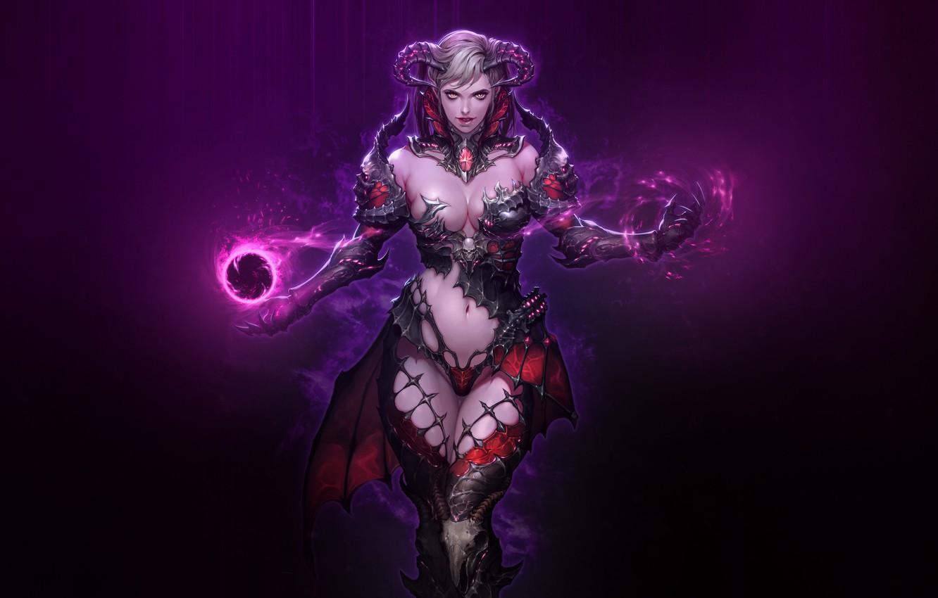 1332x850 Photo Wallpaper Girl, Style, Girl, Magic, Hell, The Succubus With Horns