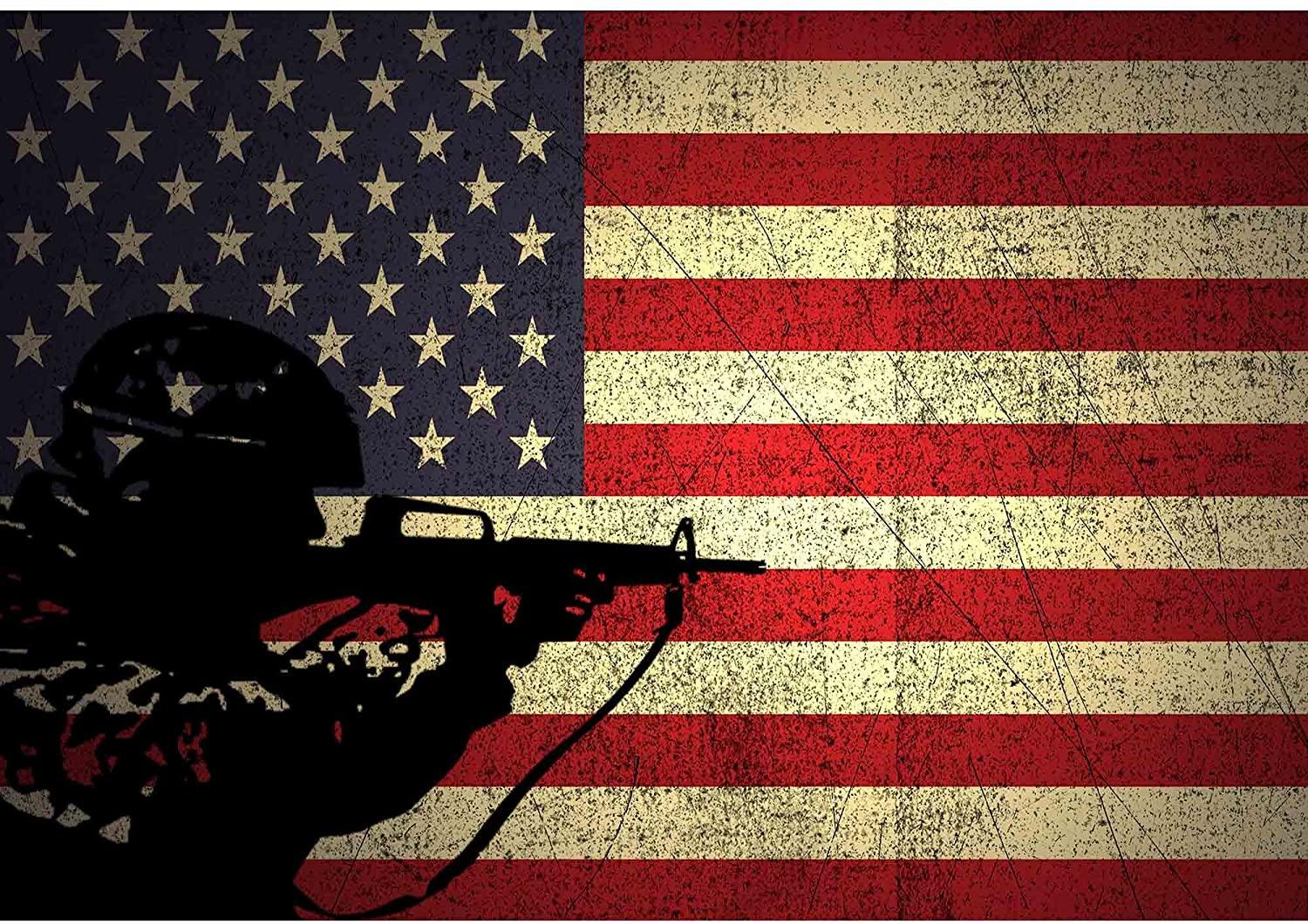 1500x1060 Wall26 Silhouette Of A Soldier On The Grunge American Flag Wall Mural. Self Adhesive Large Wallpaper Inches