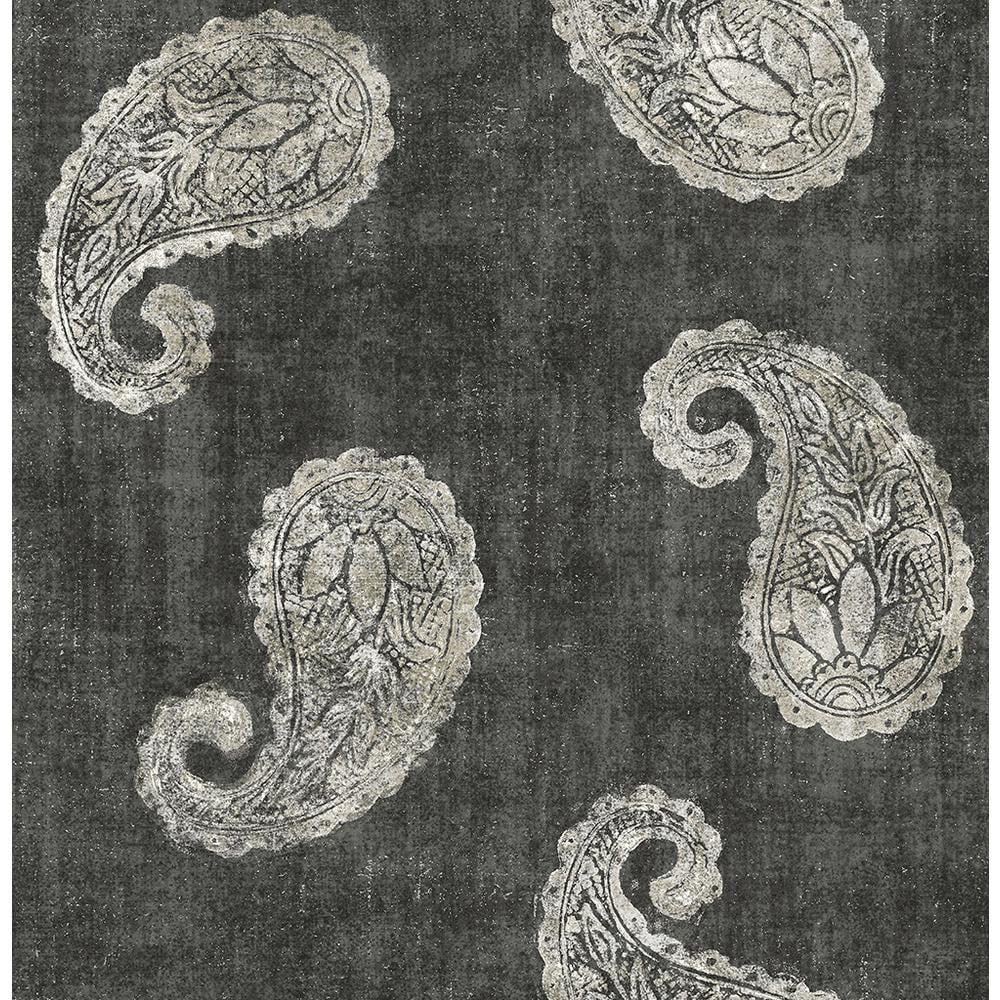1000x1000 Kenneth James Kashmir Charcoal Paisley Paper Strippable Roll Wallpaper (Covers 56.4 Sq. Ft.) 2671 22419 Home Depot