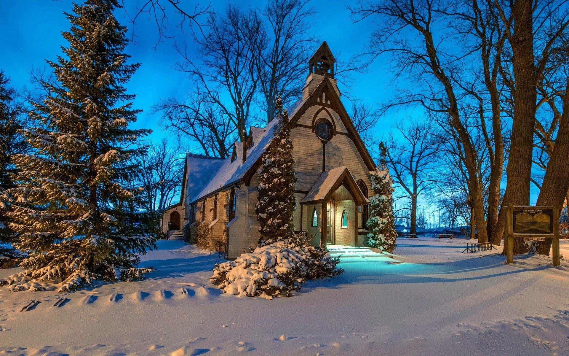 1920x1200 Church in Winter HD Wallpaper