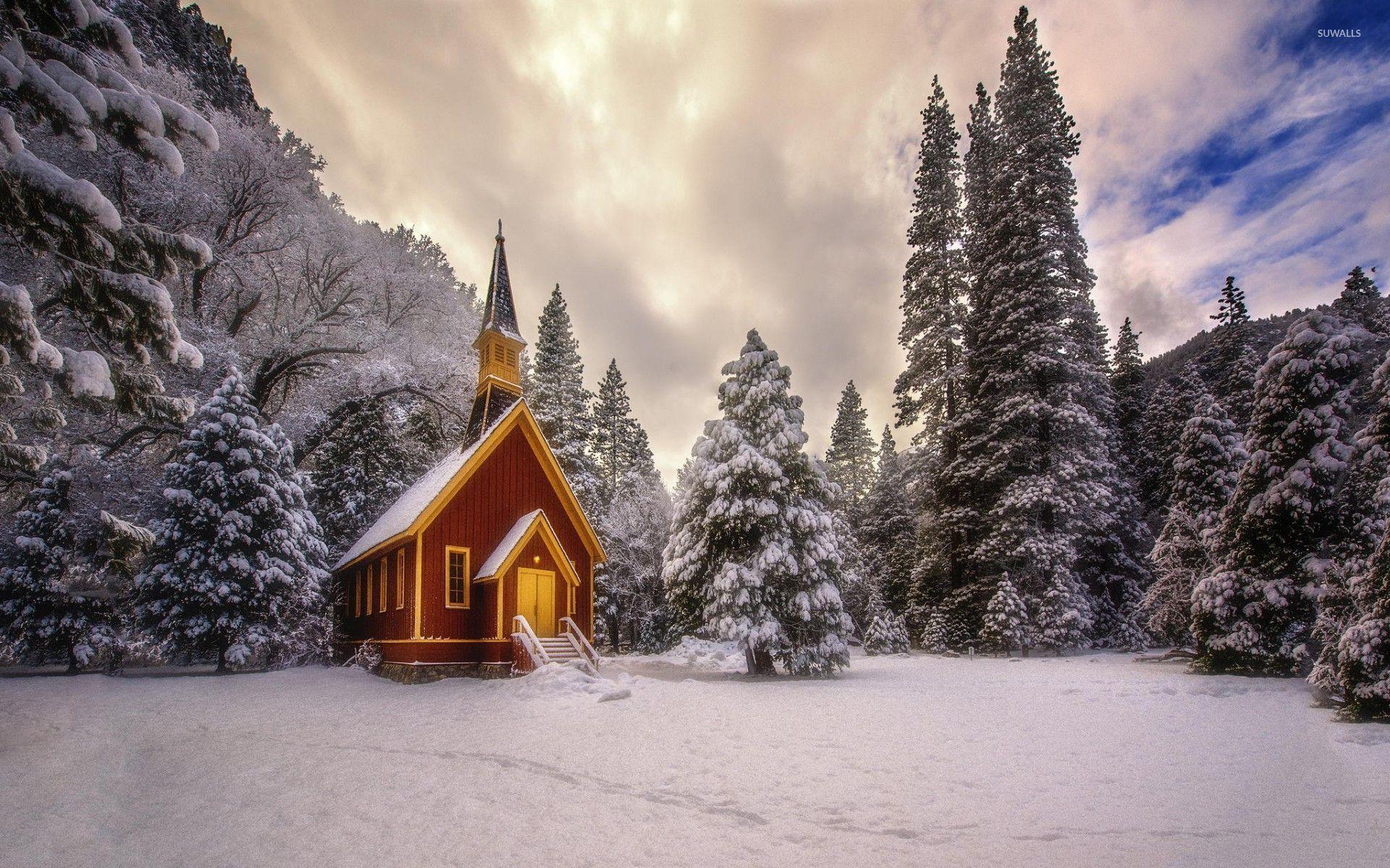 1920x1200 Small church in snowy forest wallpaper wallpaper