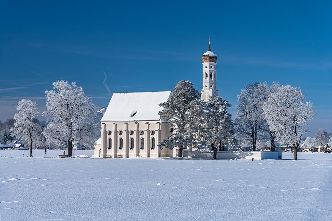 1280x853 Wallpaper Church Bavaria Germany Winter Nature Snow