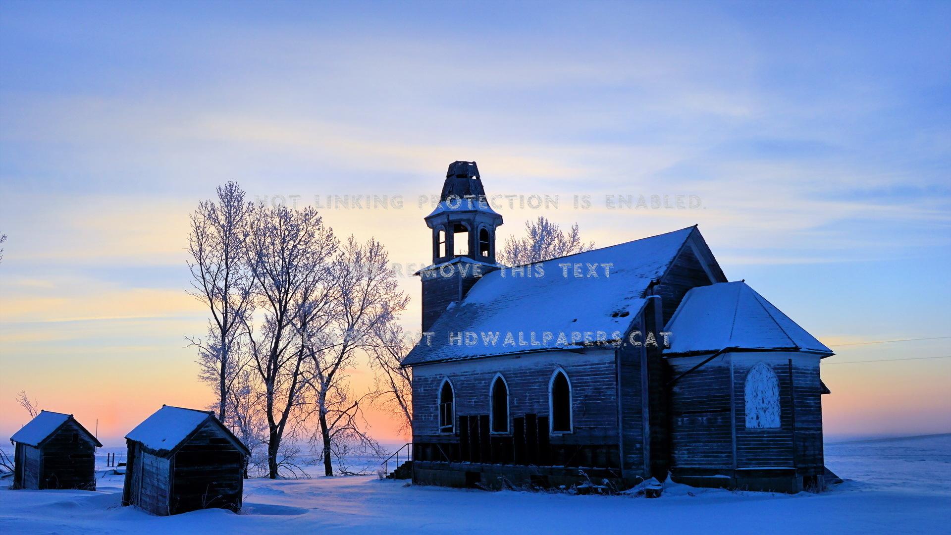1920x1080 abandoned church the plains winter