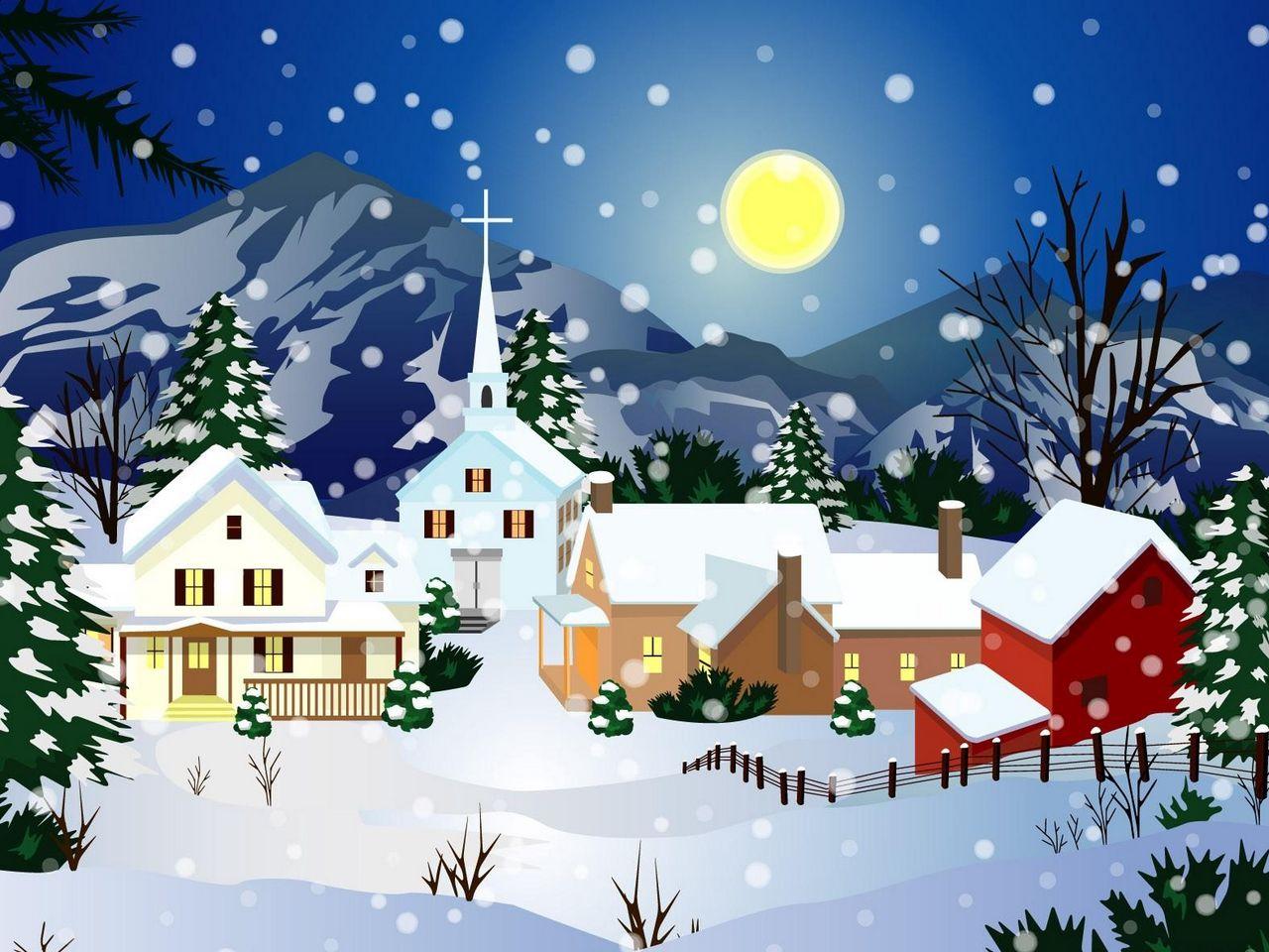 1280x960 Download wallpaper 1280x960 home, full moon, church, snow, night, winter standard 4:3 HD background