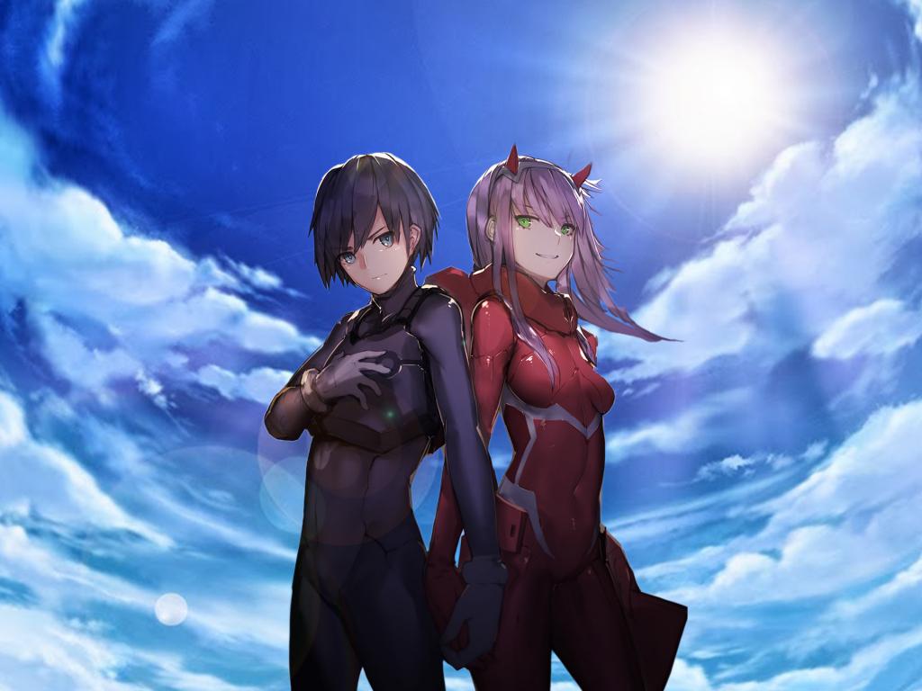 1024x768 Desktop wallpaper hiro and zero two, anime, happy, couple, HD image, picture, background, 7c1141