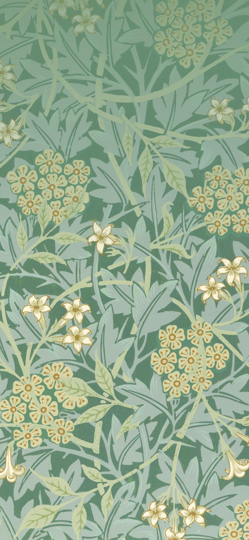 828x1792 Jasmine Green by William Morris Vintage Floral Wallpaper