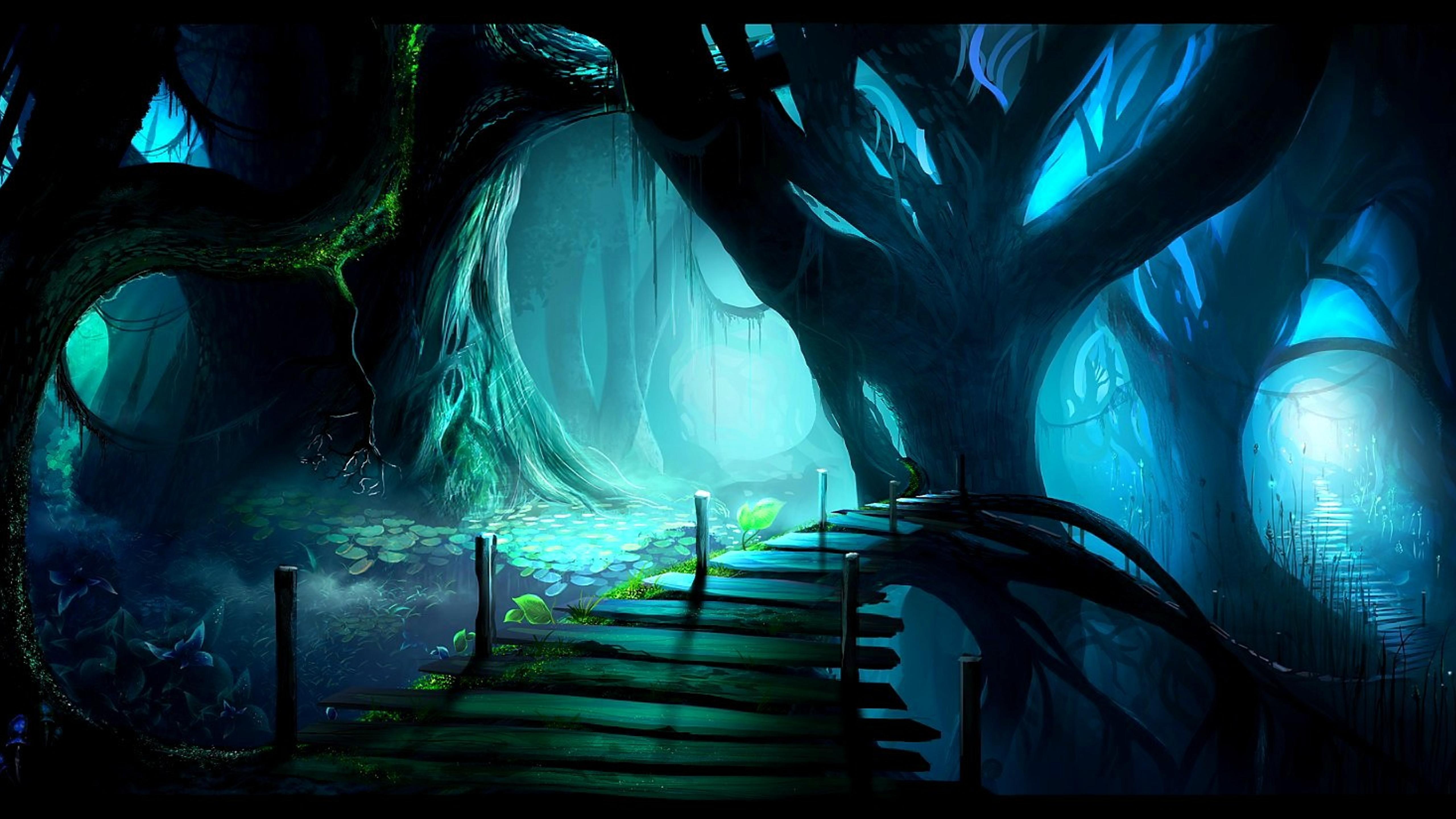 5120x2880 Bridge in the forest