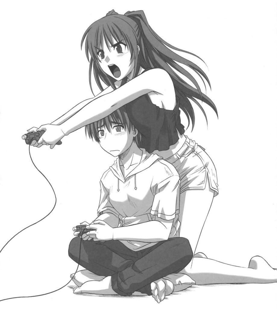 sad anime couple black and white