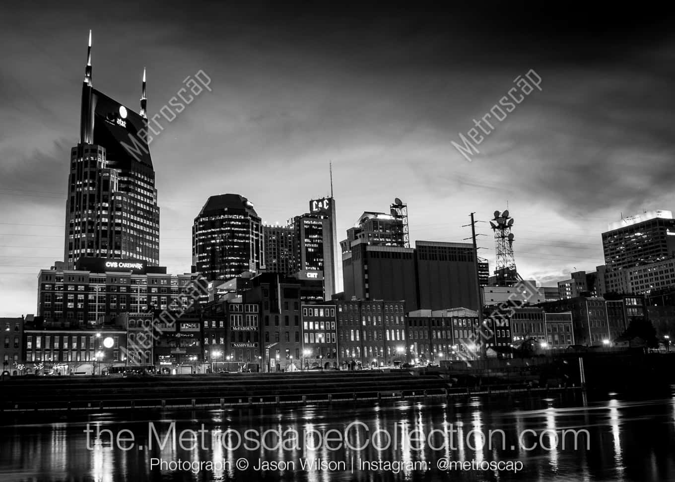 1360x971 The Nashville Skyline Reflecting in the Cumberland River black and white Photography