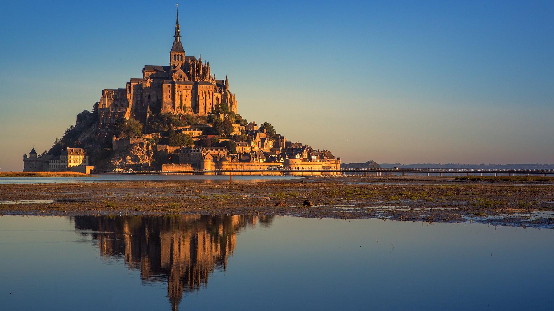 1920x1080 Mont Saint Michel bay at high tide, Manche, Normandy, France. Windows 10 Spotlight Image