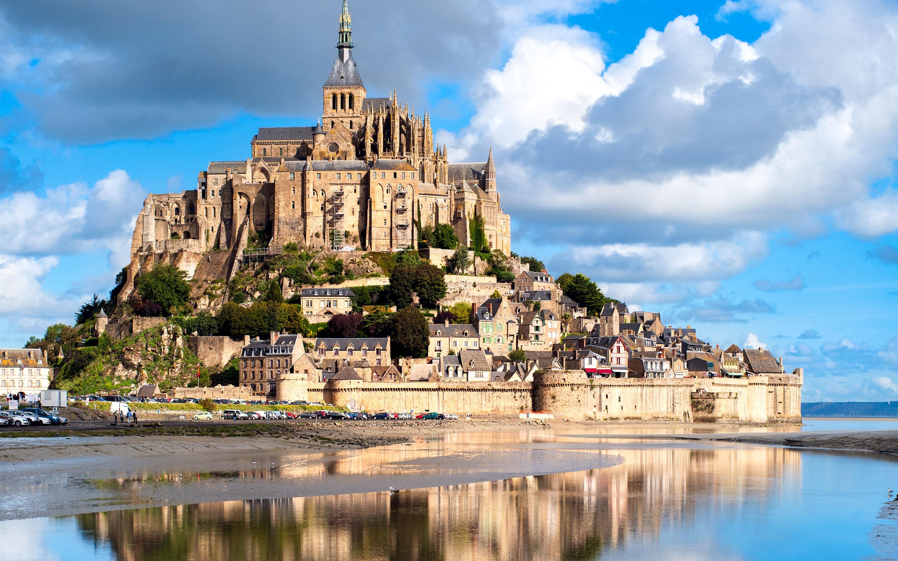 2880x1800 Wallpaper France, Mont Saint Michel, castle, fortress, river 2880x1800 HD Picture, Image